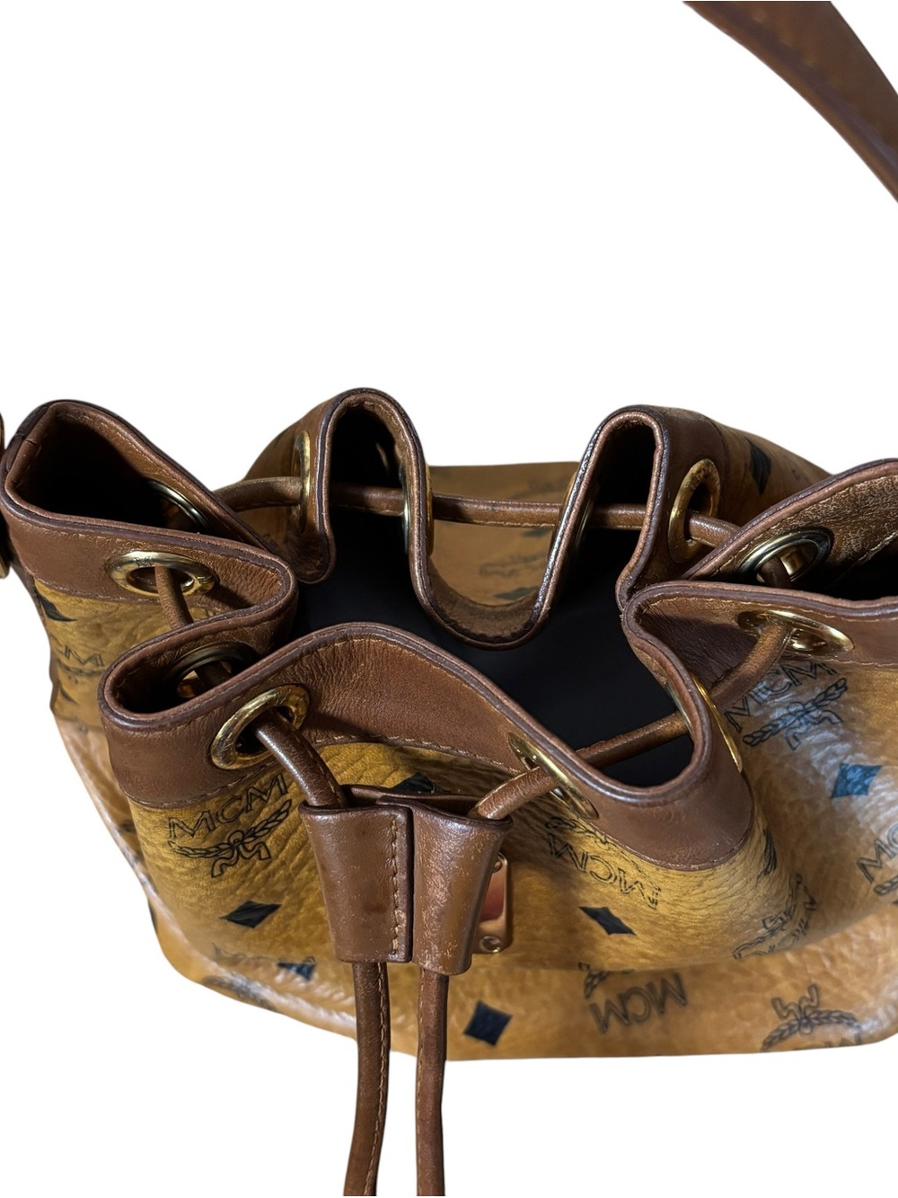 MCM Cognac Visetos Drawstring bucket Bag - Picture 7 of 16